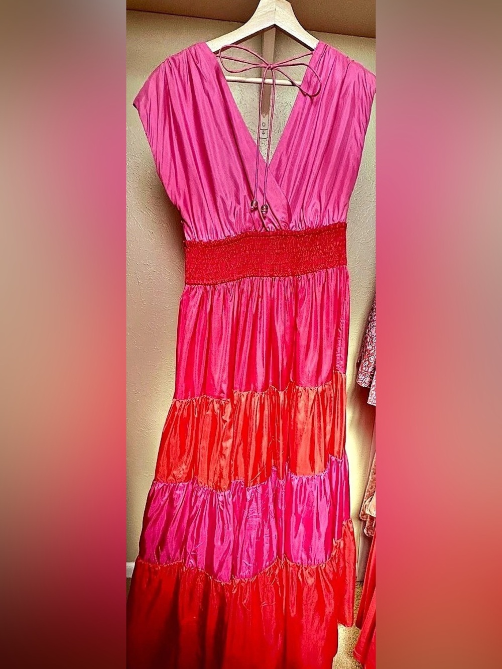 Vintage Sandy Starkman Pink & Red Color Block Maxi Dress